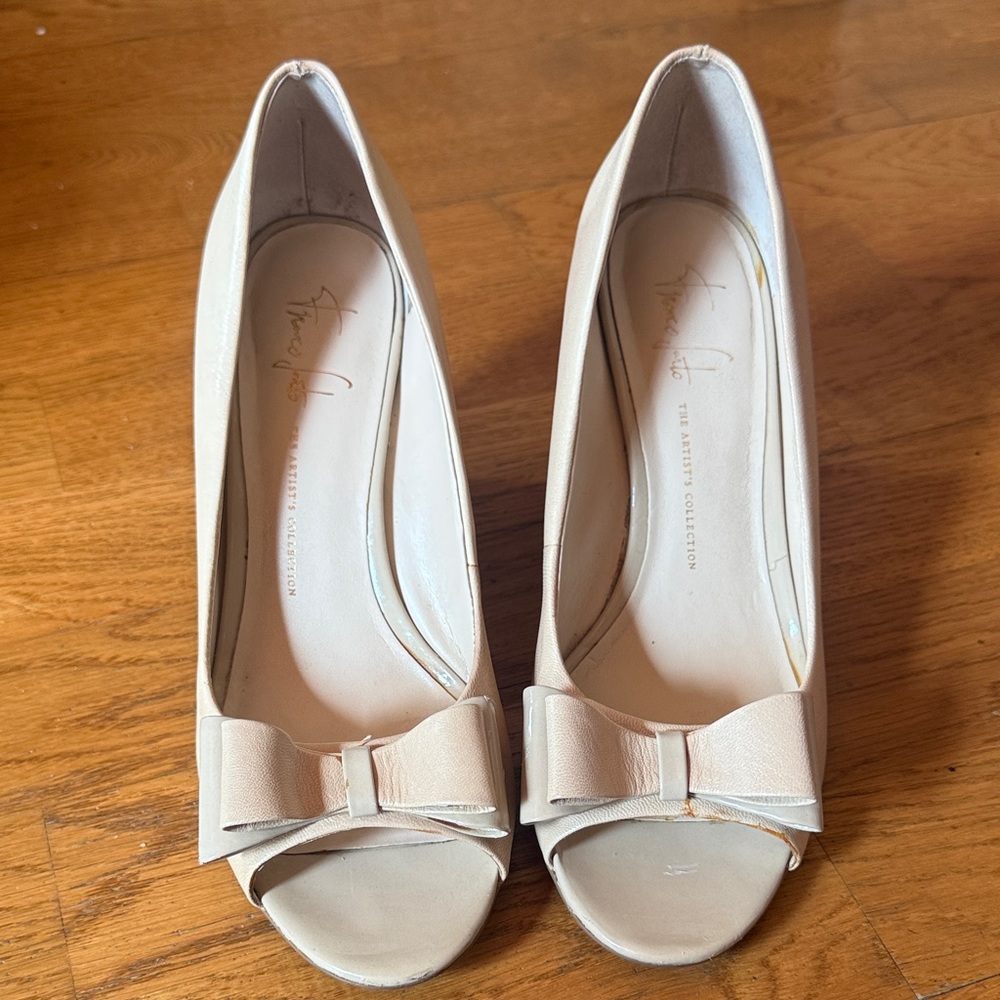 Franco Sarto Peep-Toe Bow Pumps in Light Nude